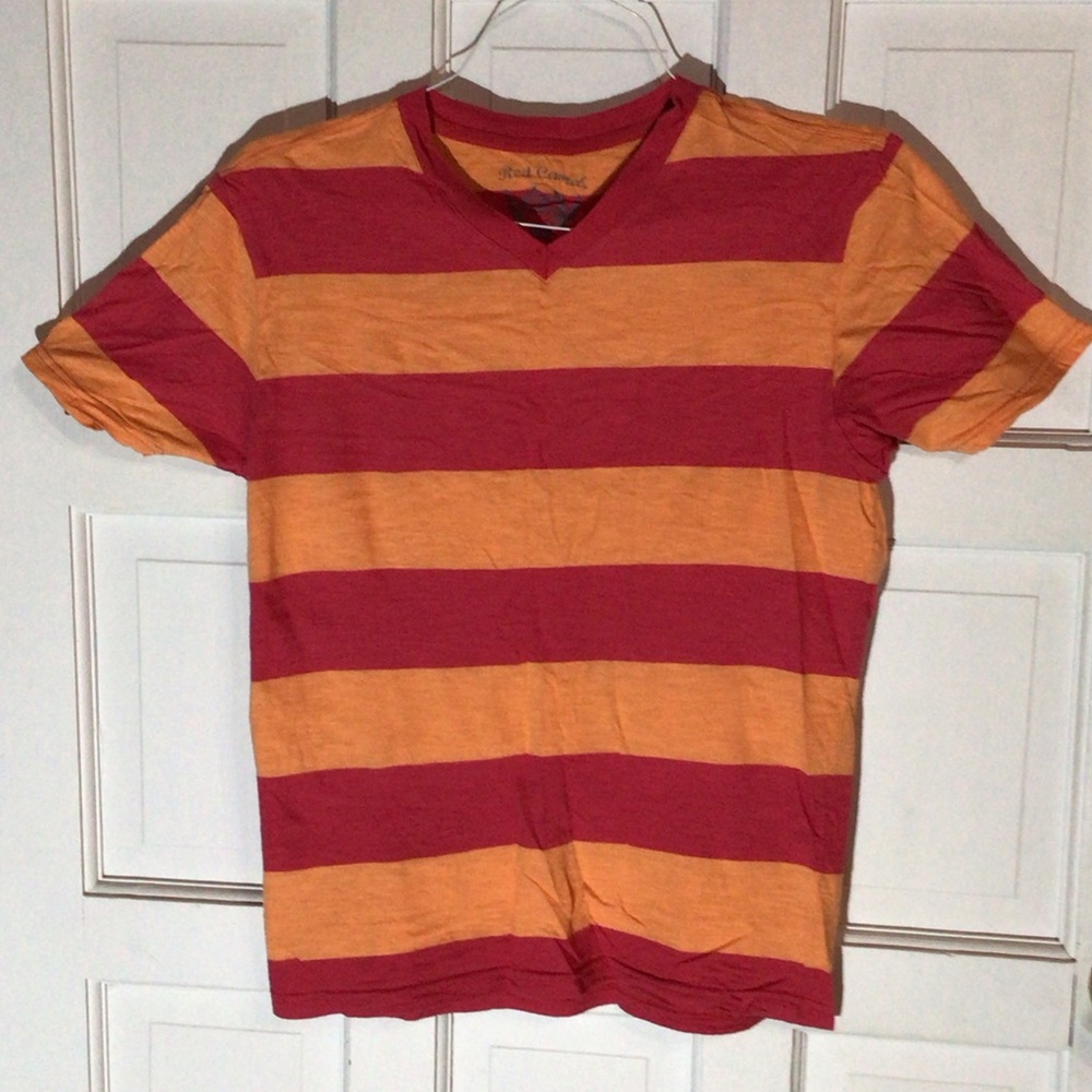 Red Camel Striped V-Neck Mens Shirt